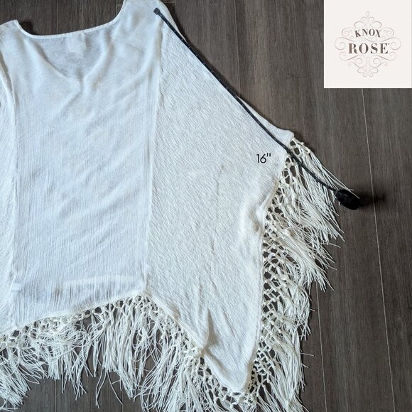 Knox Rose Boho Fringe Poncho Tunic Top – Ivory – Size S/M - Picture 9 of 12
